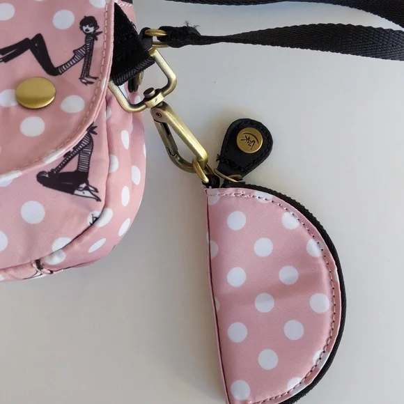 IZAK Pink Zazie Dots Flap Crossbody Bag, Coin Purse and Key Chain - Picture 3 of 15
